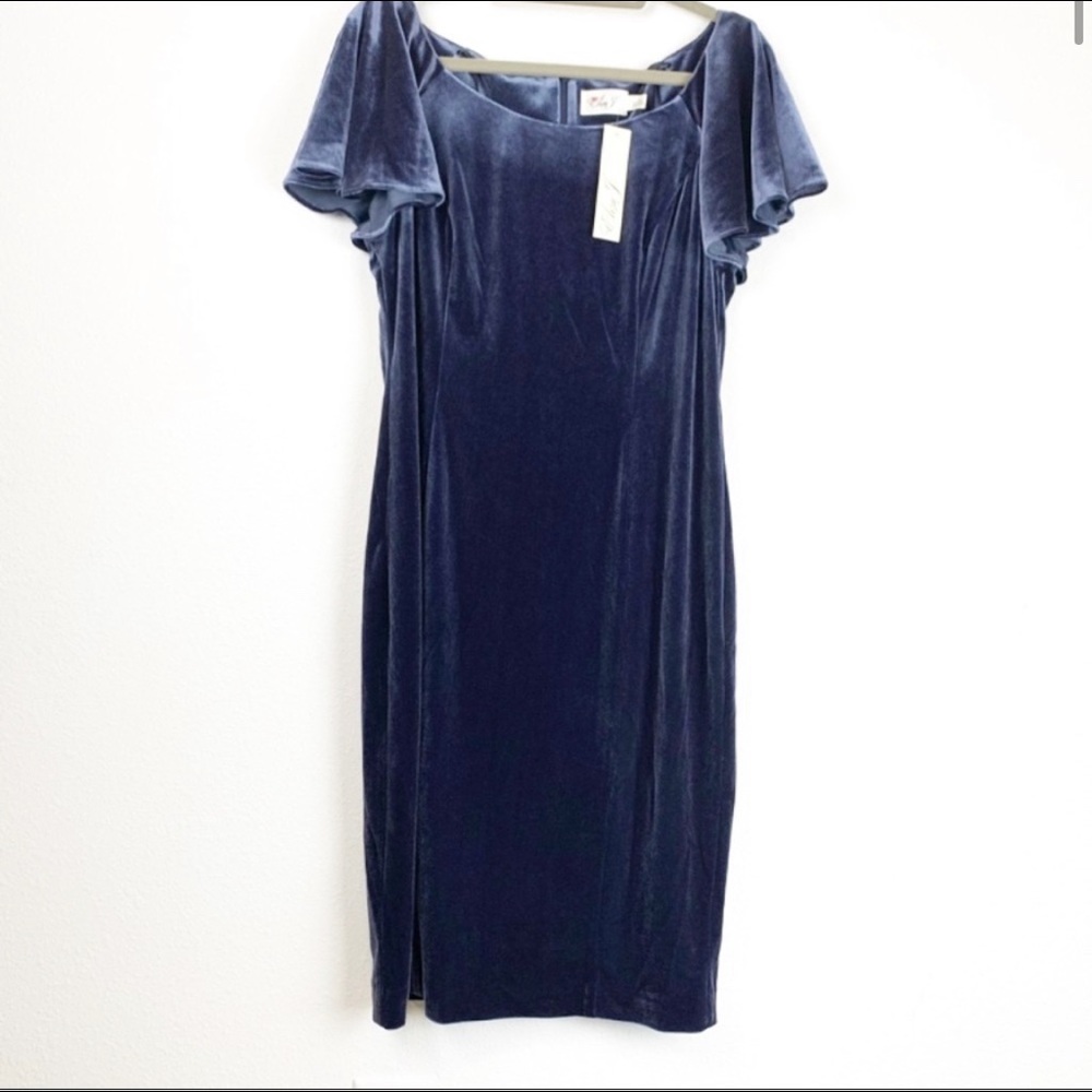 Eliza J. Blue Velvet flutter sleeve dress size 16